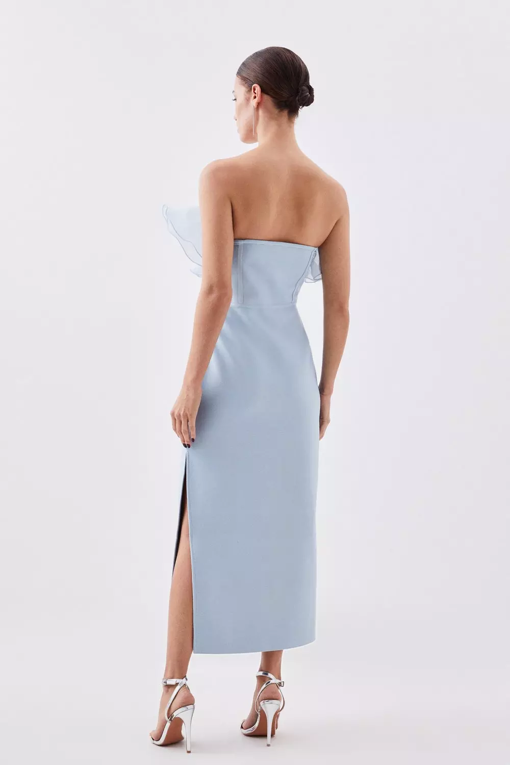 Petite Bandage Figure Form Knit Organza Frill Maxi Dress